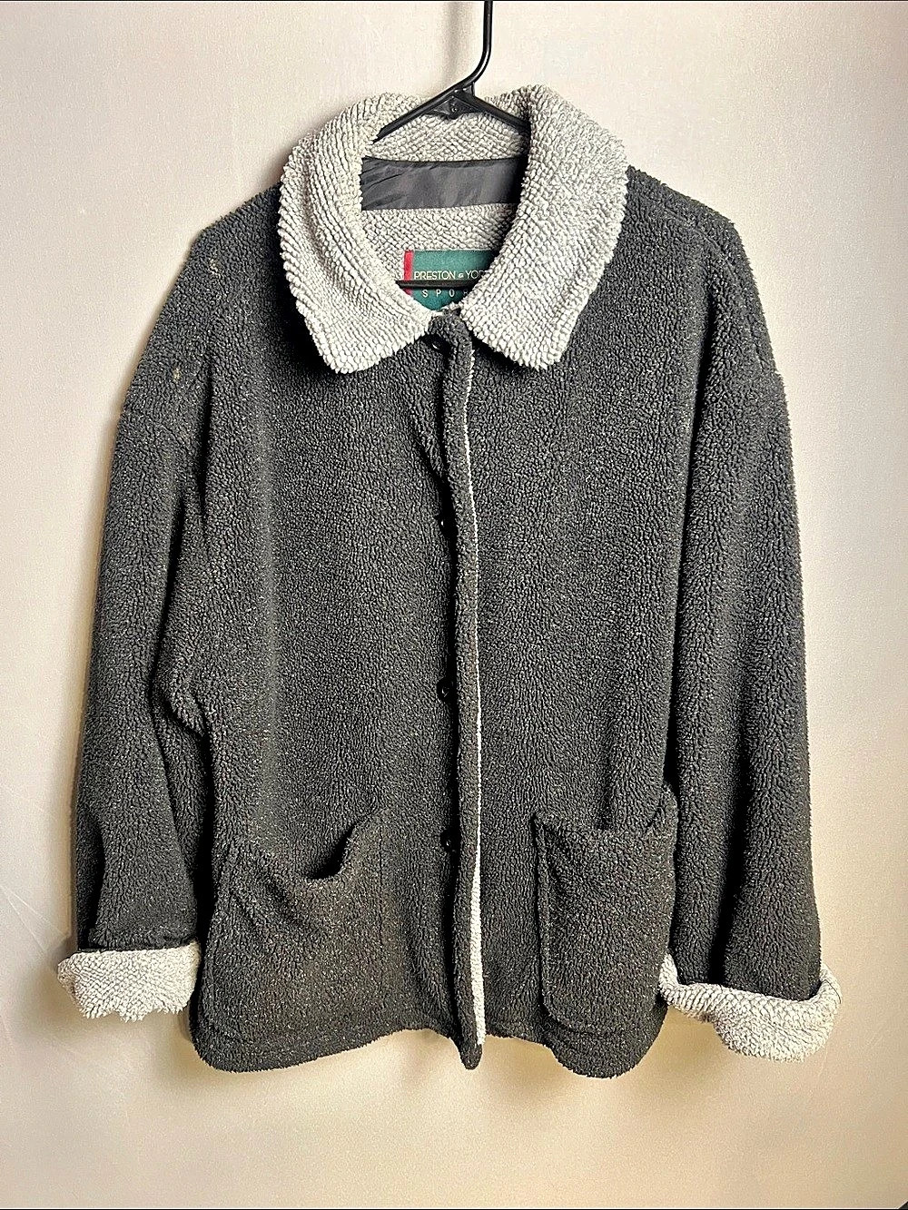 Preston & York Sport Women's Small Gray Teddy Sherpa Jacket Button Front
